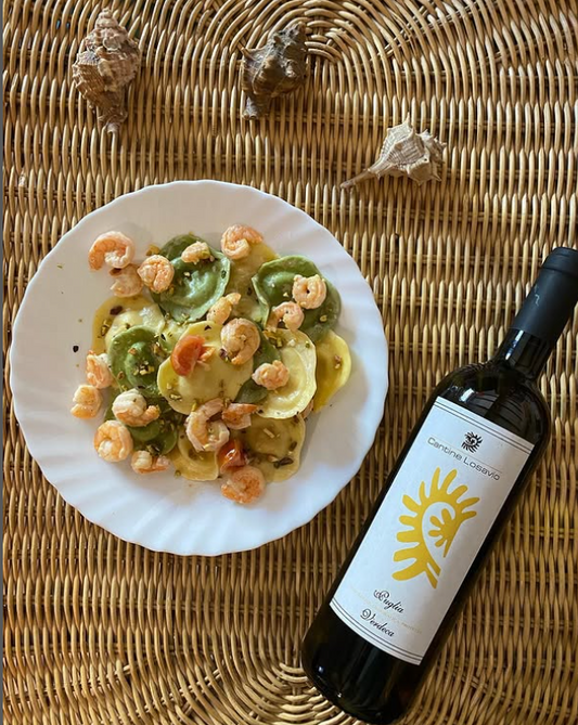 abbinamento cibo vino ravioli e gamberetti con verdeca