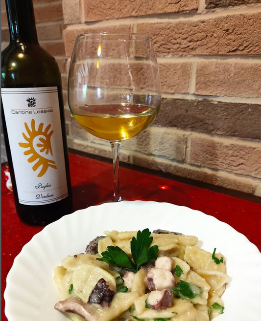 abbinamento cibo vino bianco verdeca con pasta e polpo