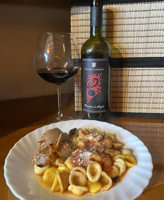 abbinamento cibo vino primitivo con orecchiette al ragù di braciole d'asino