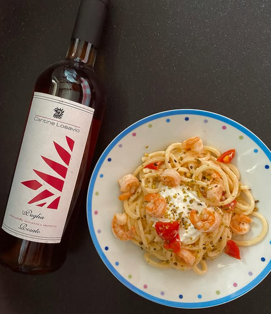 abbinamento cibo vino rosato spaghetti gamberetti stracciatella pomodorini
